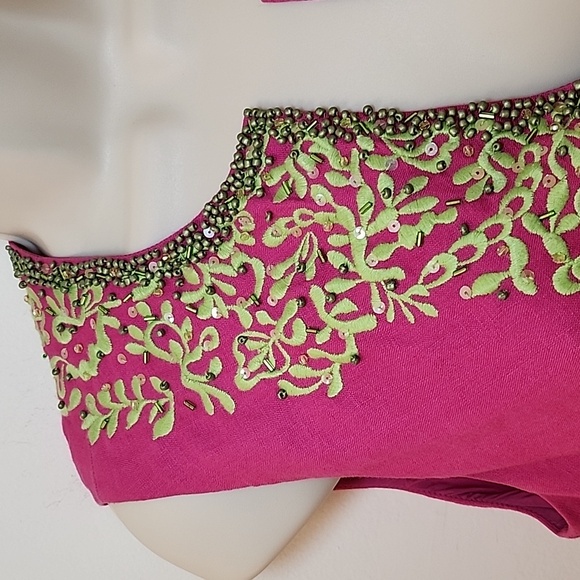 Lafayette148 Pink 100% Linen Beaded Embroidered Tailored Sleeveless Blouse  SZ 8 - Picture 8 of 12